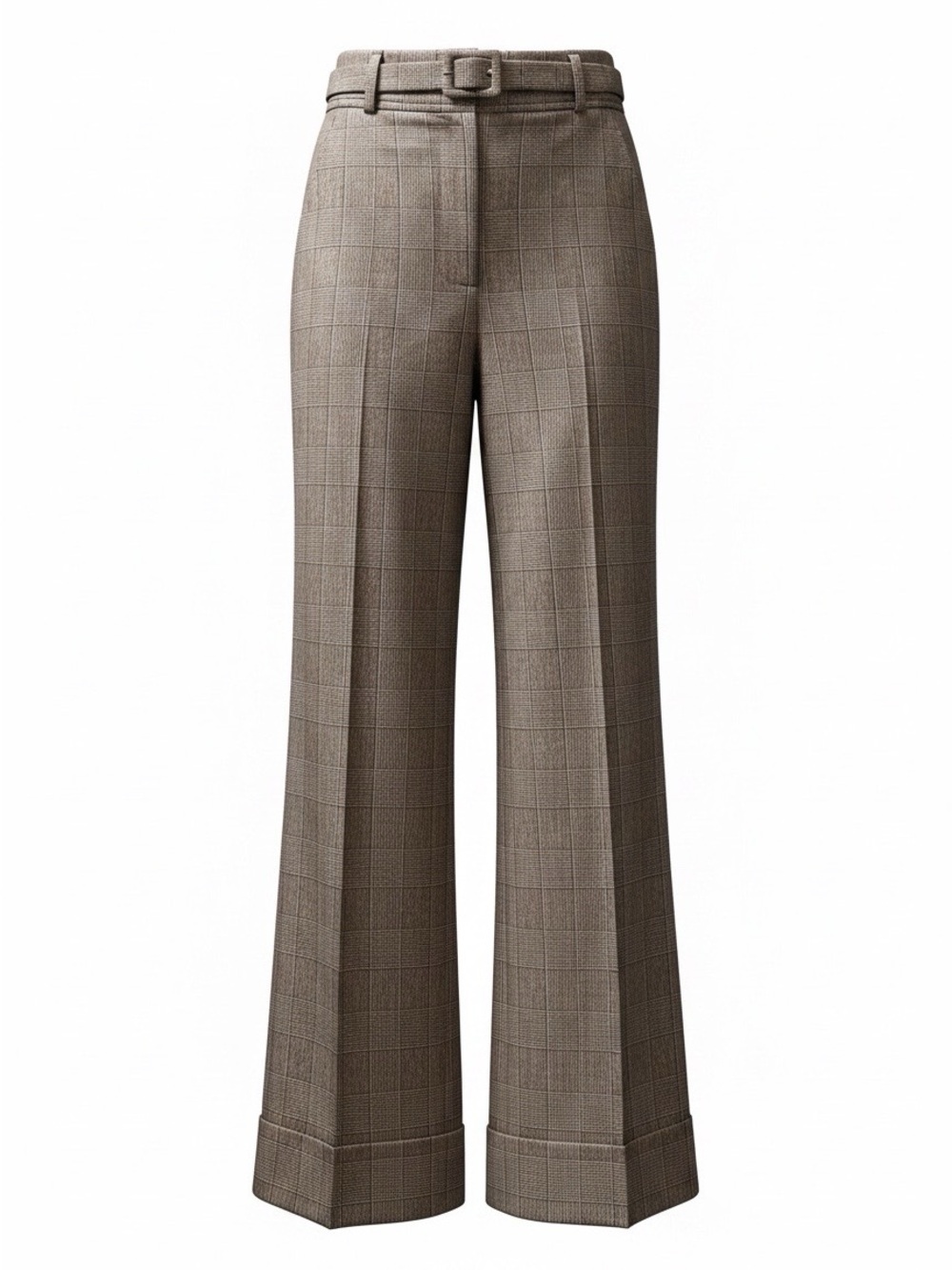 Women’s Daniel Hechter Taupe Plaid Wide-Leg Trousers with Belt Size 8